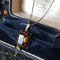 Antique Vintage Edwardian 1900-s Gilded Silver Tourmaline Pendant on 20 in Chain