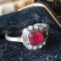 Antique Vintage Victorian 1860-s Ruby/Zircons Silver Ring Size UK L, US 5 3/4
