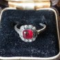 Antique Vintage Victorian 1860-s Ruby/Zircons Silver Ring Size UK L, US 5 3/4