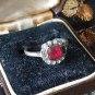 Antique Vintage Victorian 1860-s Ruby/Zircons Silver Ring Size UK L, US 5 3/4