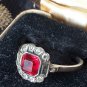 Antique Vintage Victorian 1860-s Ruby/Zircons Silver Ring Size UK L, US 5 3/4