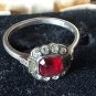 Antique Vintage Victorian 1860-s Ruby/Zircons Silver Ring Size UK L, US 5 3/4