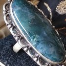 Antique Vintage 1920-s Extremely Large Silver Moss Agate Ring Size US 6 .5 ,UK M
