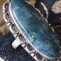 Antique Vintage 1920-s Extremely Large Silver Moss Agate Ring Size US 6 .5 ,UK M