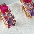 Vintage 1990-s 14 Ct Rolled Gold Ruby / Amethyst Earrings-Hallmarked 585 RG