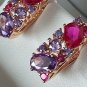 Vintage 1990-s 14 Ct Rolled Gold Ruby / Amethyst Earrings-Hallmarked 585 RG