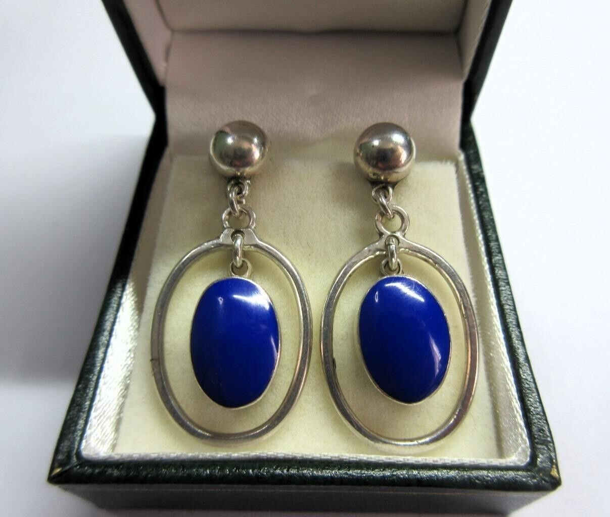 Vintage 1970-s Lapis Lazuli Sterling Silver Drop Earrings - Beautiful Design!
