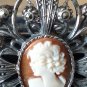 Antique Vintage 1930-s Sterling Silver 925 Large Cameo Pendant & 20 Inch Chain.