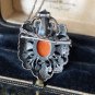 Antique Vintage 1930-s Sterling Silver 925 Large Cameo Pendant & 20 Inch Chain.