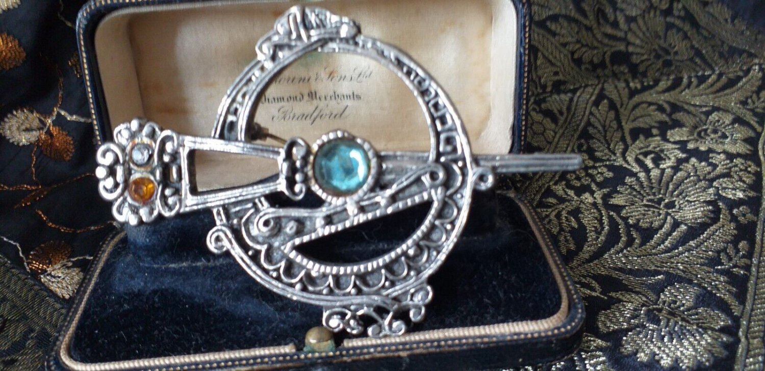 Vintage Extremely Large and Heavy  Irish Celtic Tara Pewter Brooch - Signed.