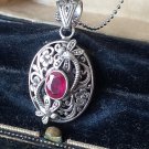 Vintage 1950-s 925 Silver Ruby Beautiful Design  Pendant on 18 in Modern Chain.