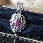 Vintage 1950-s 925 Silver Ruby Beautiful Design Pendant on 18 in Modern Chain.
