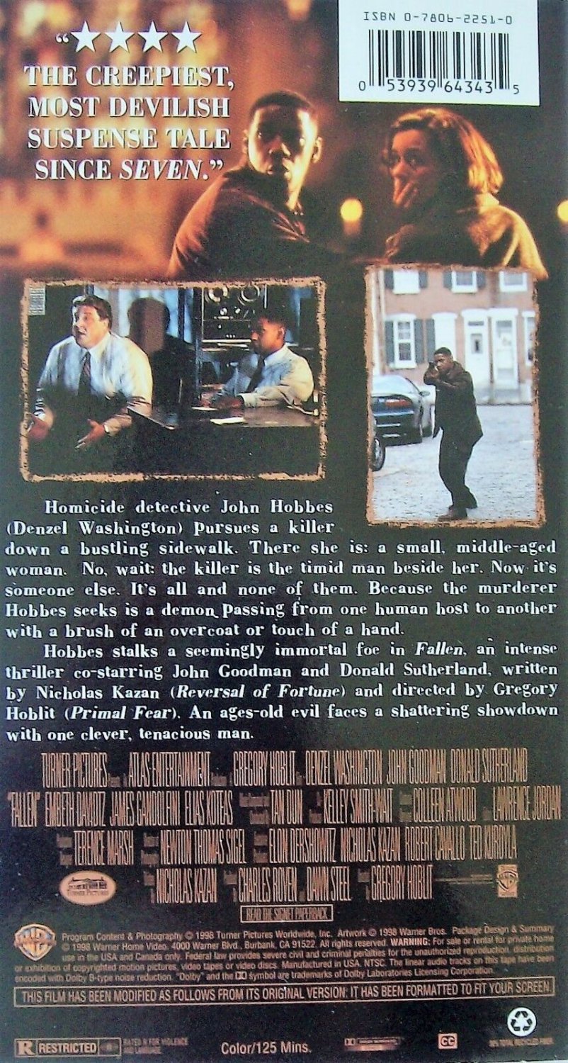 Fallen (VHS, 1998) Denzel Washington, John Goodman, # 053939643435