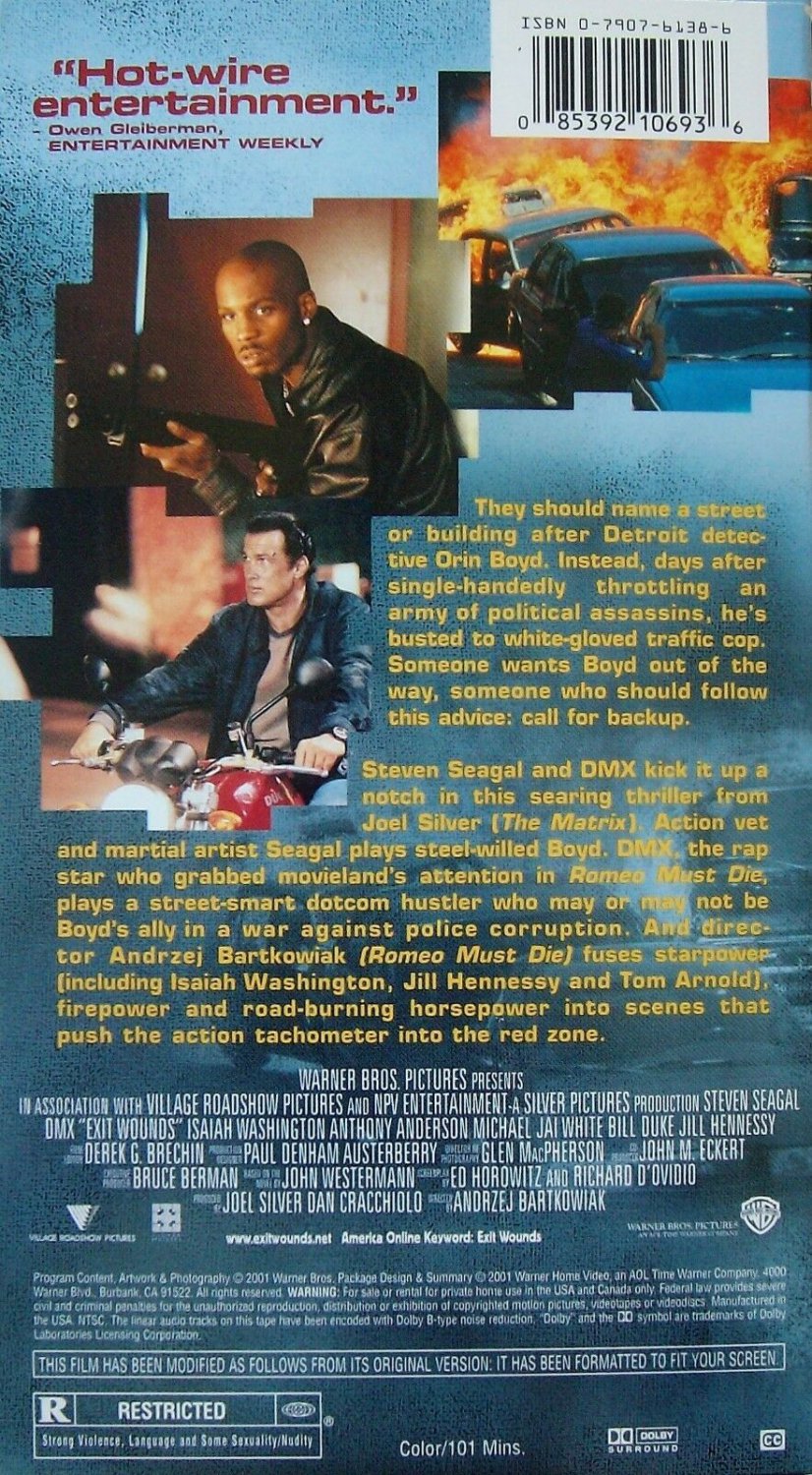 Exit Wounds (VHS, 2001) Steven Seagal, DMX, # 085392106936