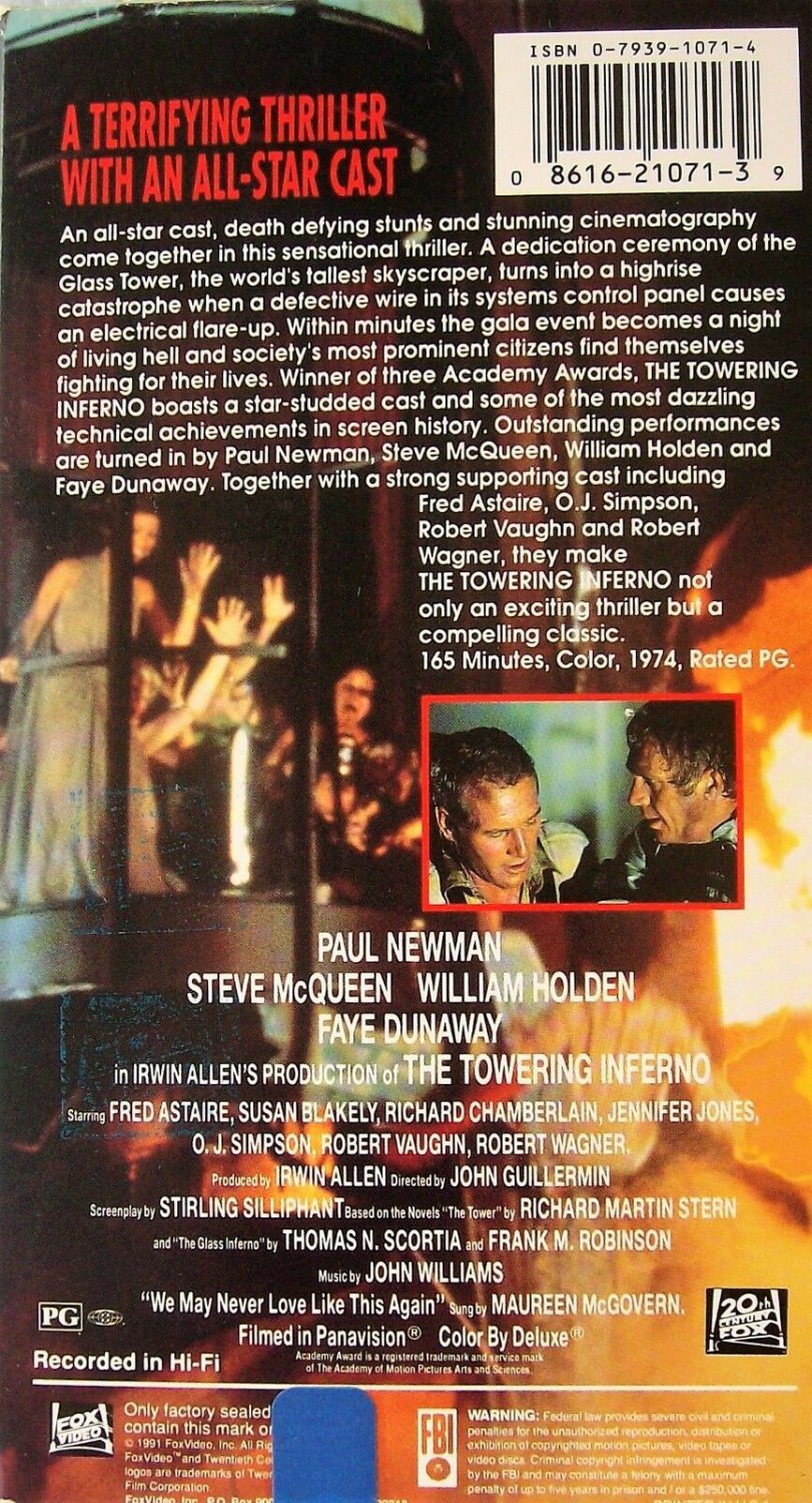 The Towering Inferno (VHS) Paul Newman, Steve McQueen, # 0794043440939