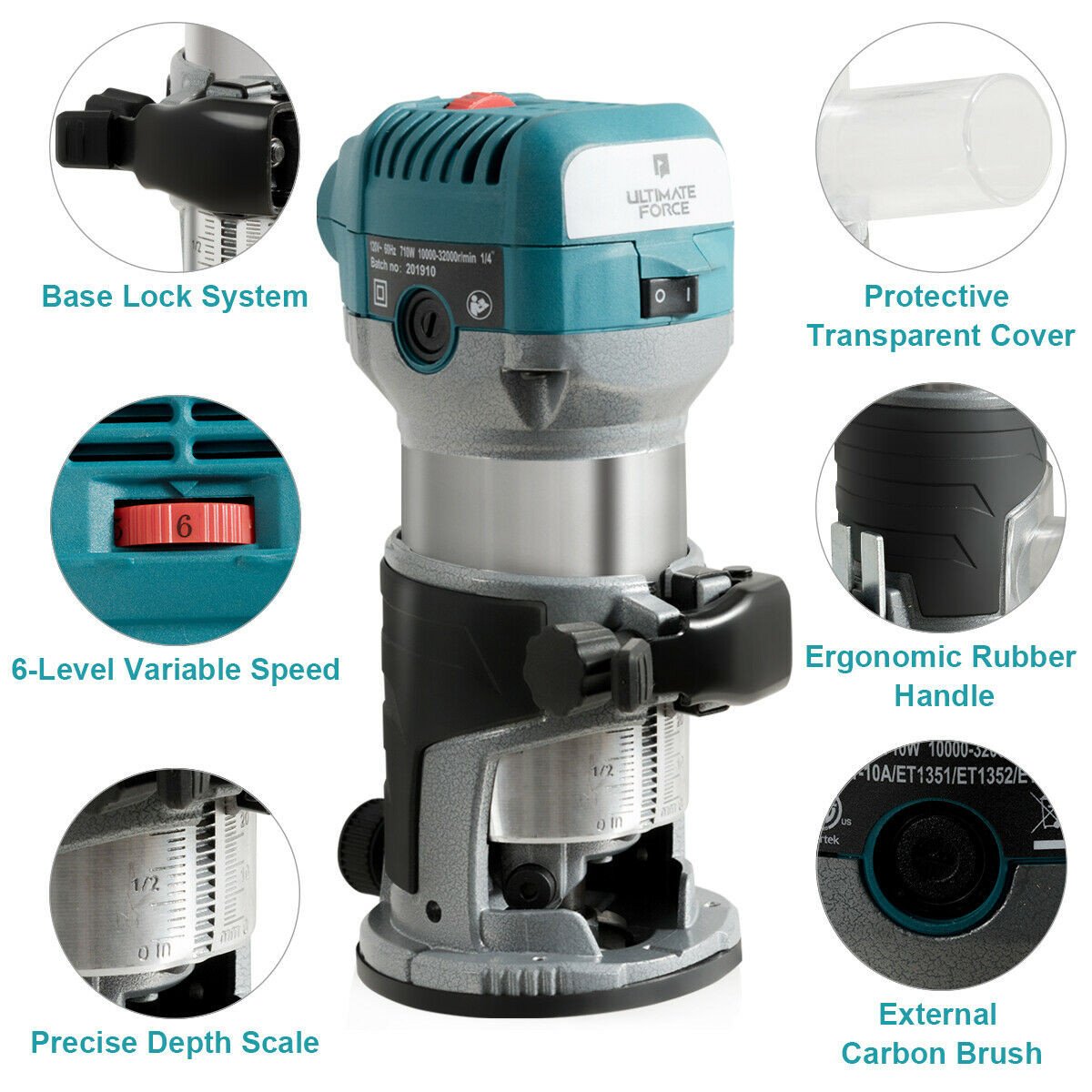 Palm Router Electric Trimmer Kit Variable Speed Woodwork Tool w/3 Base