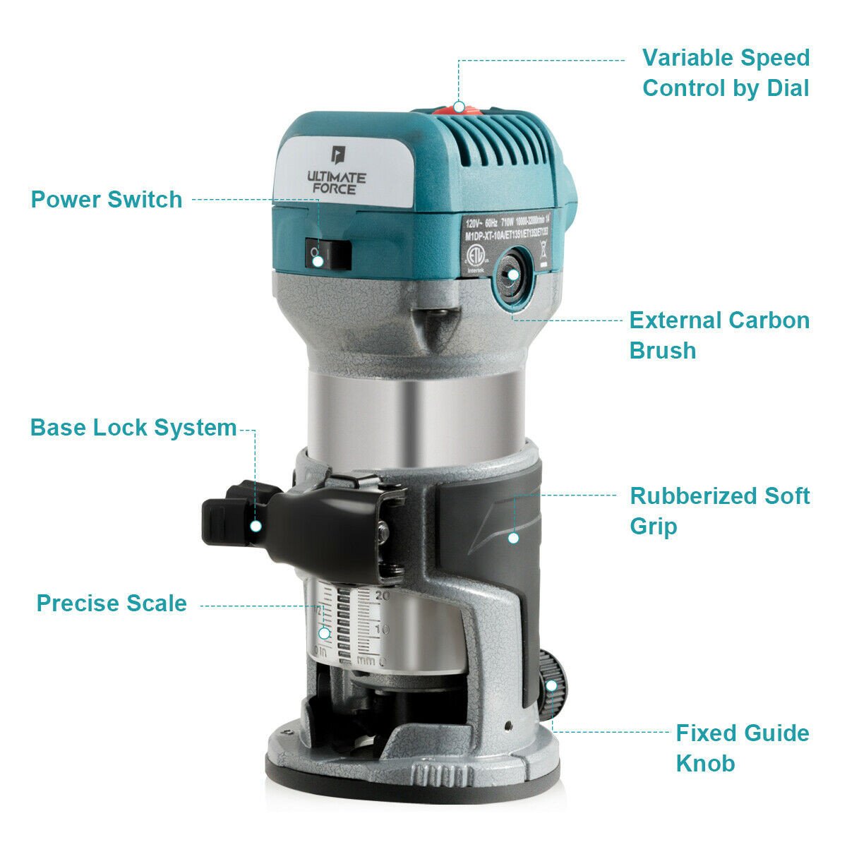 Palm Router Electric Trimmer Kit Variable Speed Woodwork Tool w/3 Base