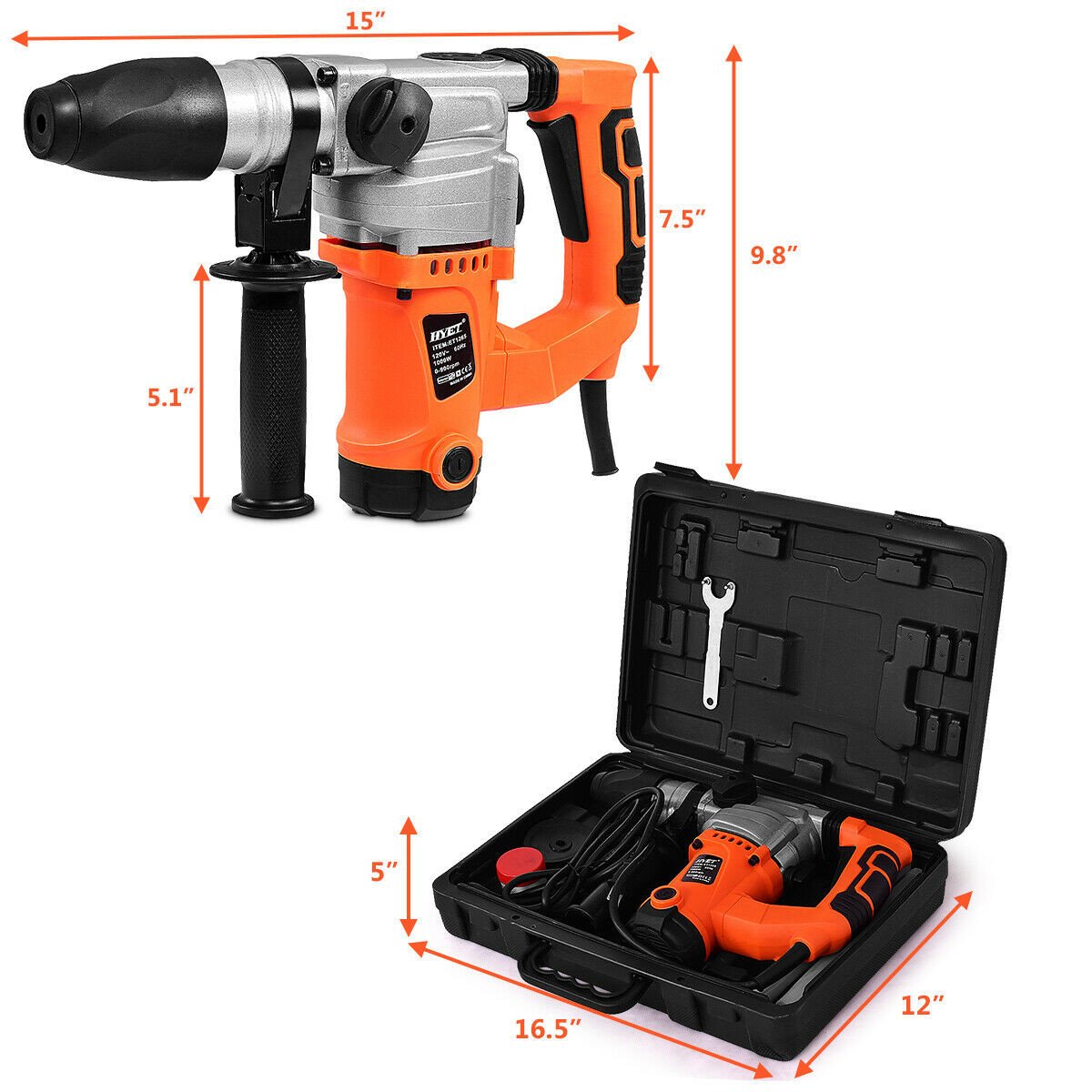 1000W Electric Rotary Hammer Drill with Chisel Kit