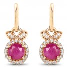 0.73 Carat Genuine Ruby and White Diamond 14K Yellow Gold Earrings