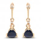 0.92 Carat Genuine Blue Sapphire and White Diamond 14K Yellow Gold Earrings