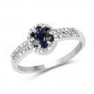0.72 Carat Genuine Sapphire & White Topaz .925 Sterling Silver Ring