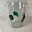 Vintage Blenko 366 Hand Blown Glass Crystal Clear Crackle Vase Green Leaves 7"
