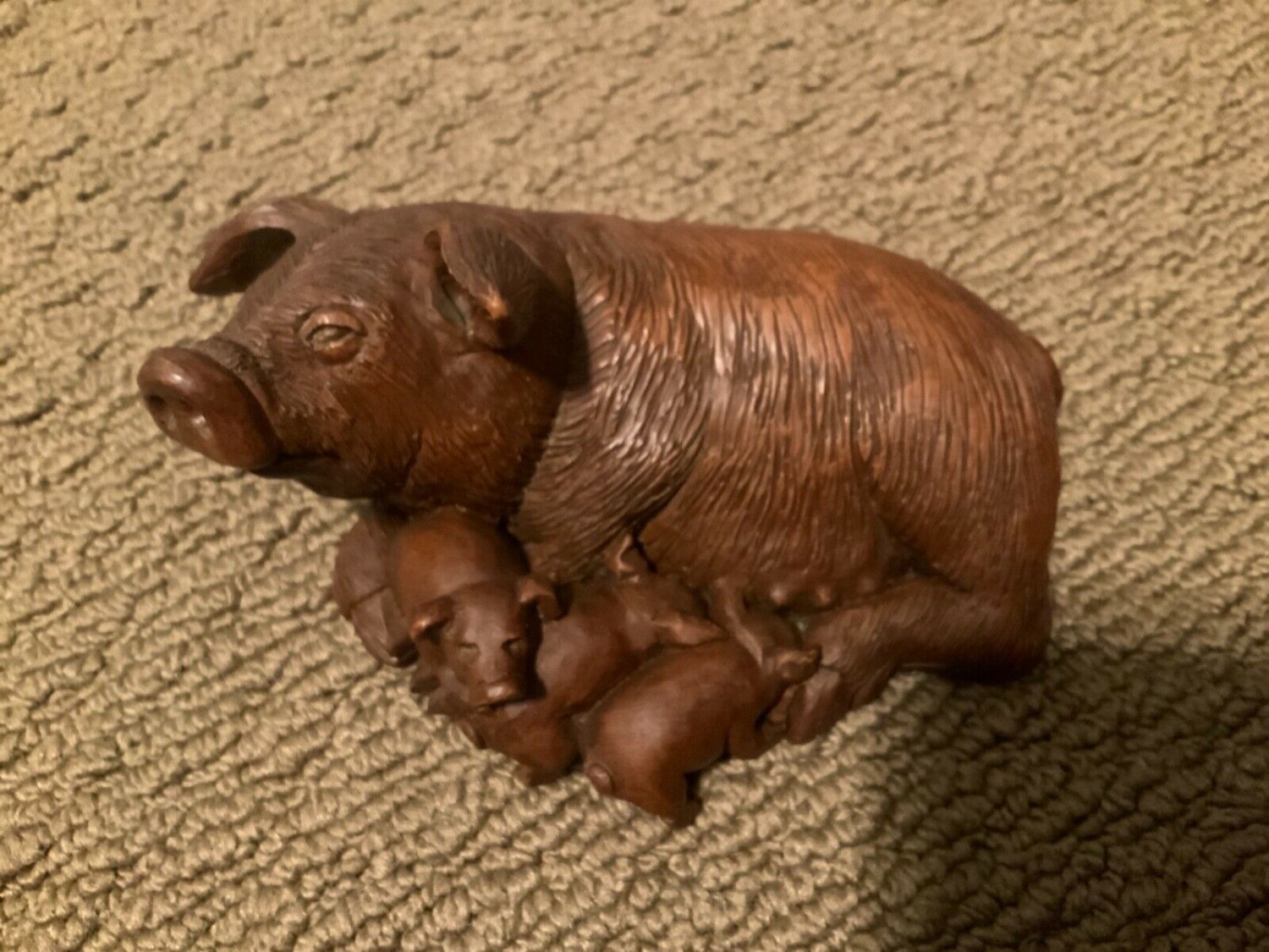 1992 Red Mill Mfg Hogstead Pig Handcrafted Momma Suckling Piglets Baby