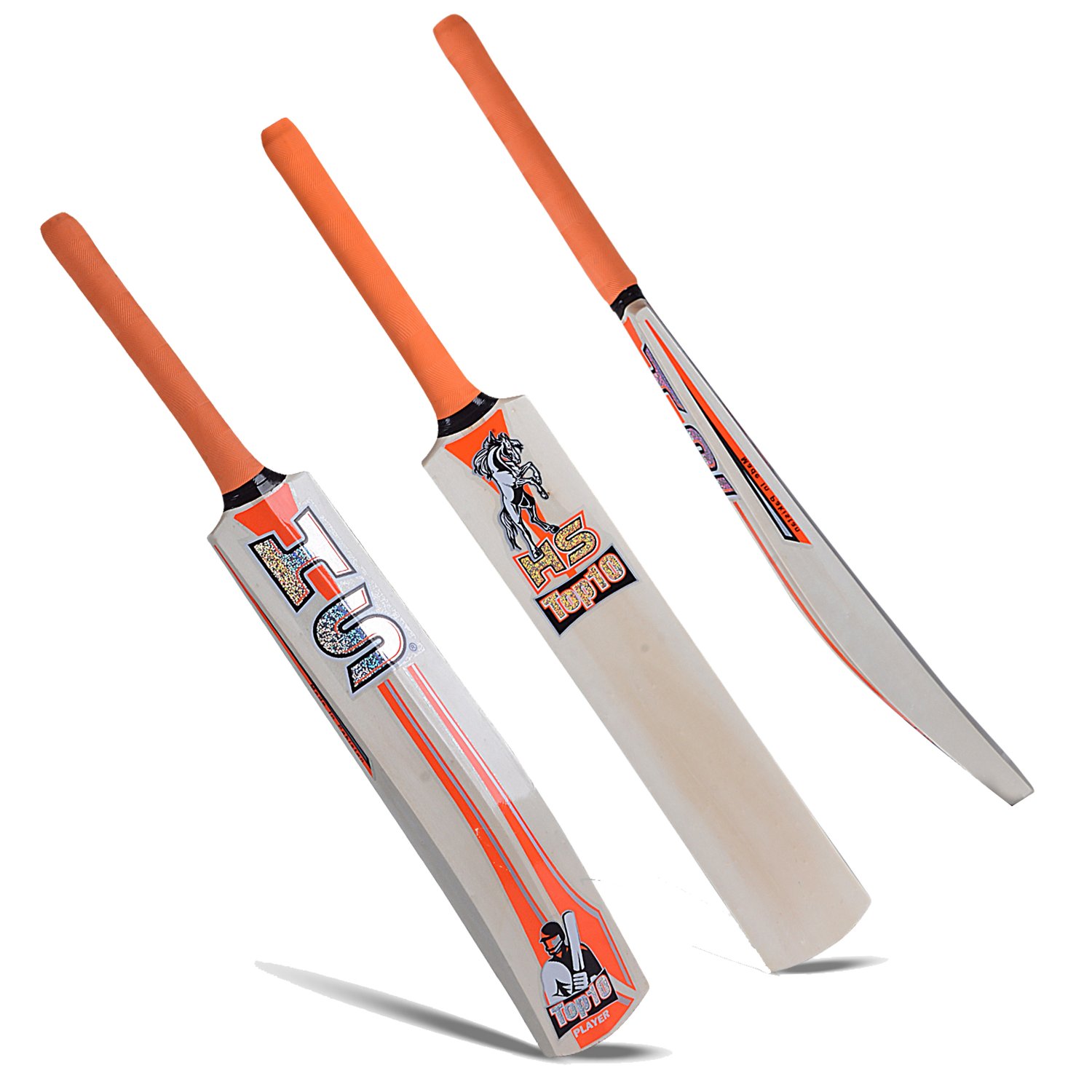 HS TOP TEN CRICKET BAT, KASHMIR WILLOW WOOD CANE HANDLE, TAPEBALL BAT