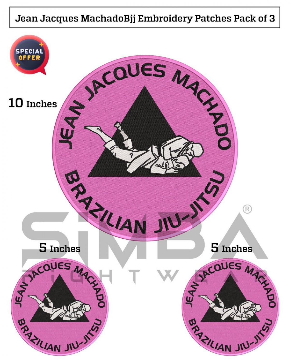 Machado BJJ Gi Patches Jiujitsu Kimono Embroidery Patches BJJ grapplers Patches pack of 3
