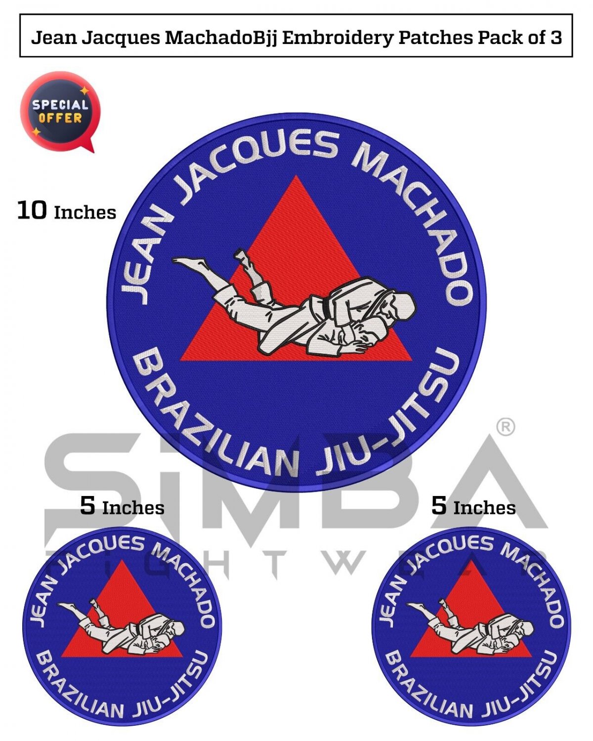 BJJ Machado Embroidery Patches Jiujitsu Martial Arts Patches BJJ Gi Patches pack of 3