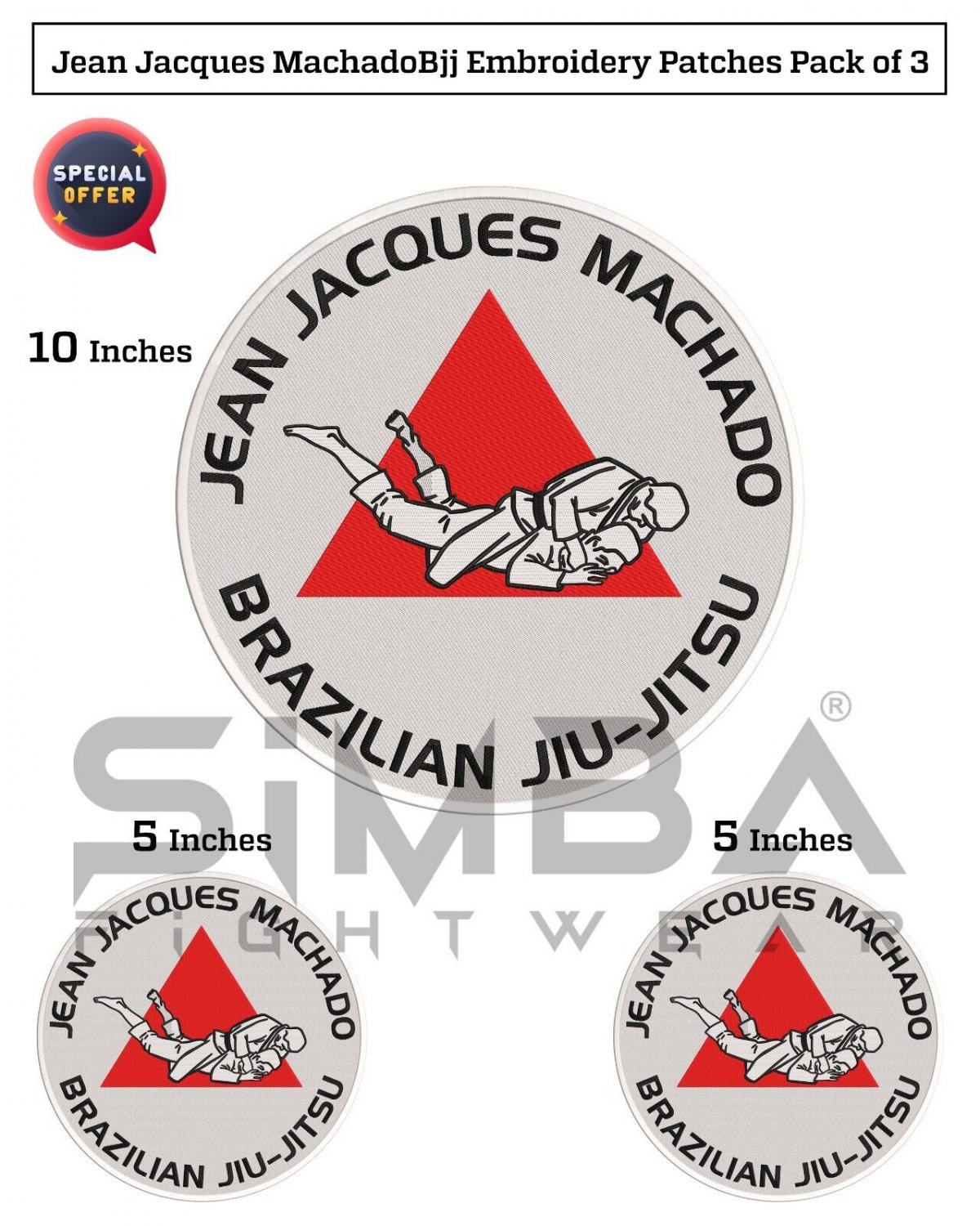 Machado Jiujitsu Kimono Embroidery Patches Martial Arts Patches BJJ Gi Patches pack of 3