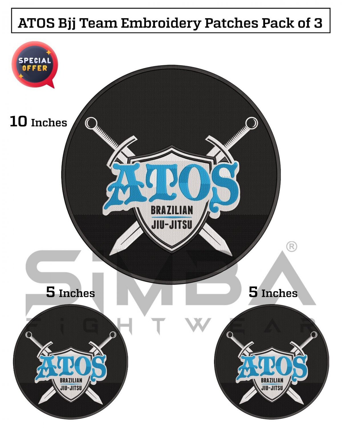 ATOS Bjj Gi Patches BJJ Martial Arts Patches BJJ ATOS Embroidery Patches Pack 3