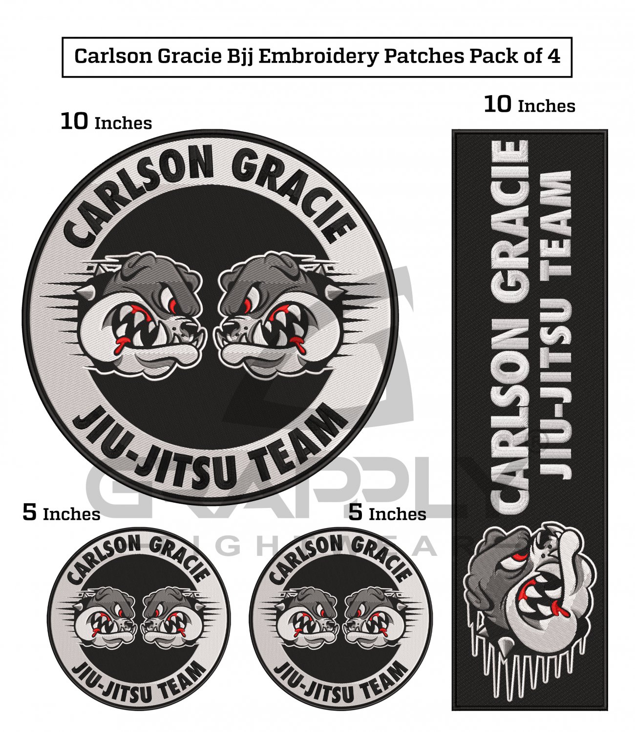 Carlson Gracie Embroidery Patches BJJ Gi Patches Gracie BJJ Patches Pack of 4