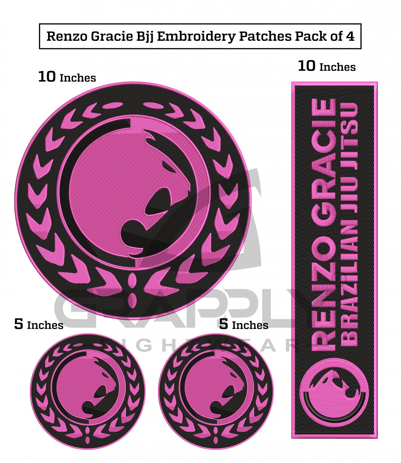 Pink BJJ Gi Patches Renzo Gracie Embroidery Patches BJJ Gracie Patches Full Set