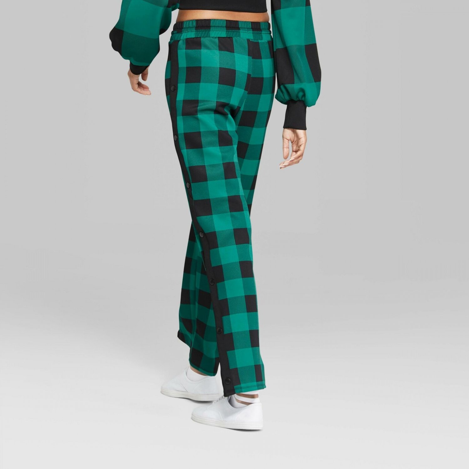 Wild Fable Women's Plaid Snap Track Pants X-Small Green / Black Plaid