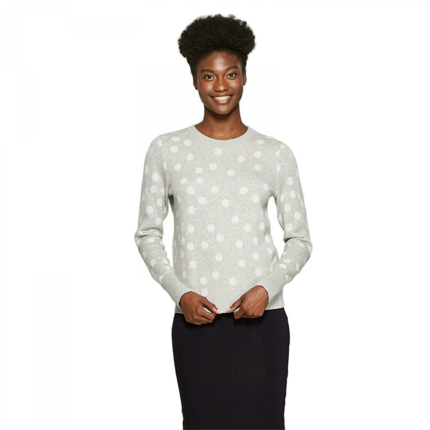 A New Day Women's Lightweight Metallic Polka Dot Pullover Sweater Plus ...
