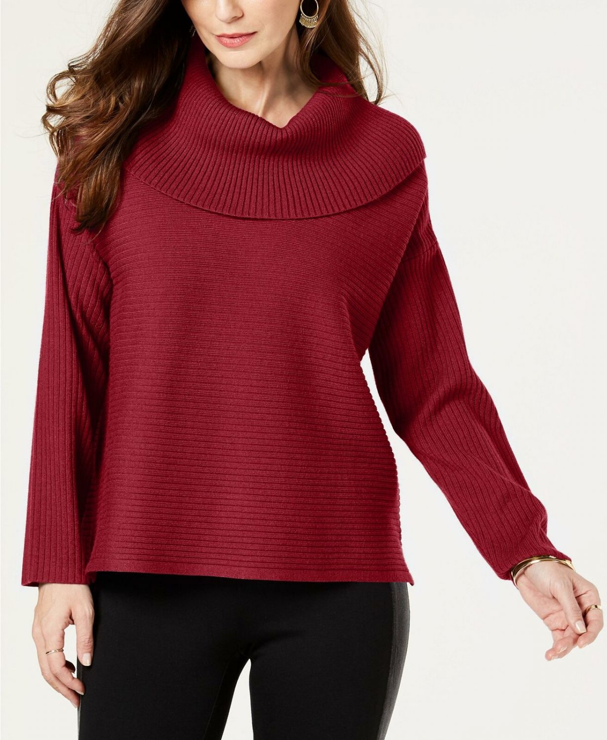 Style And Co Womens Oversized Cowl Neck Sweater Canyon Red Large 