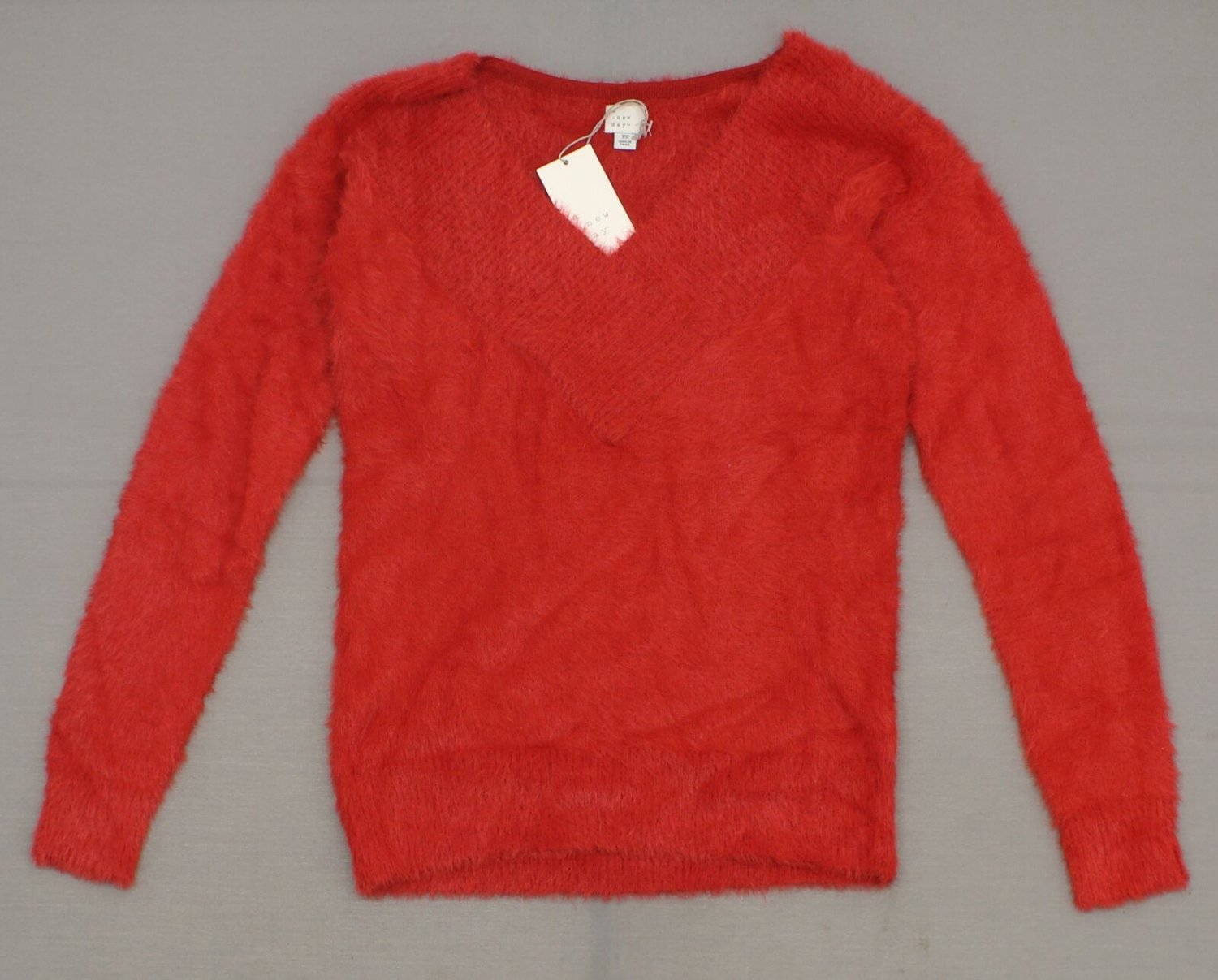 A New Day Women's V-Neck Eyelash Pullover Sweater Medium Red