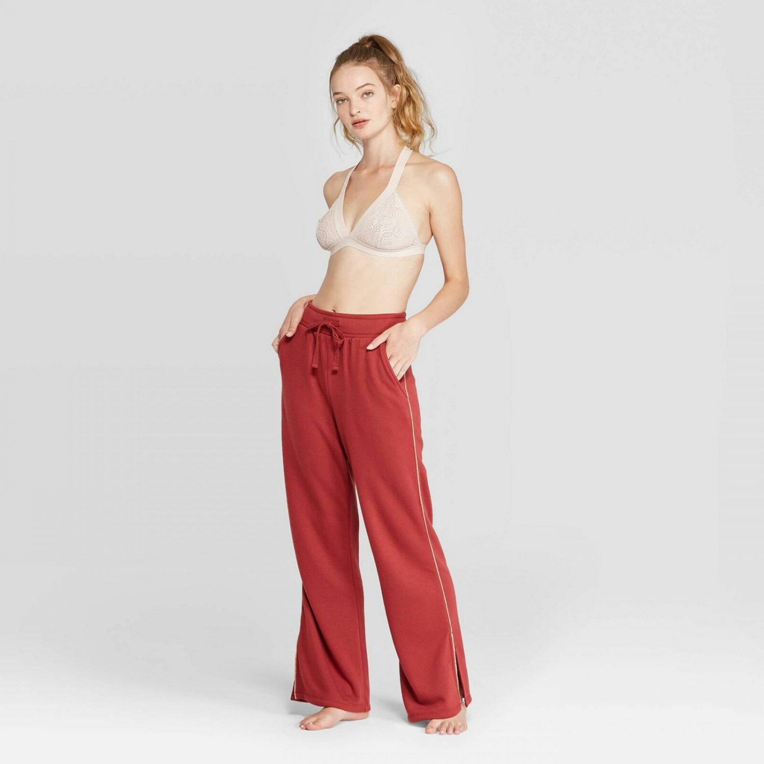 womens wide leg fleece pants