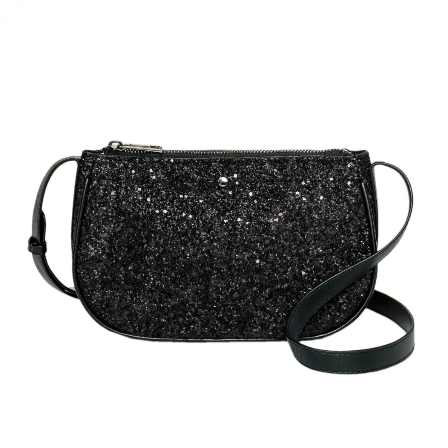A New Day Zip Closure Glitter Crossbody Bag One Size Black Glitter