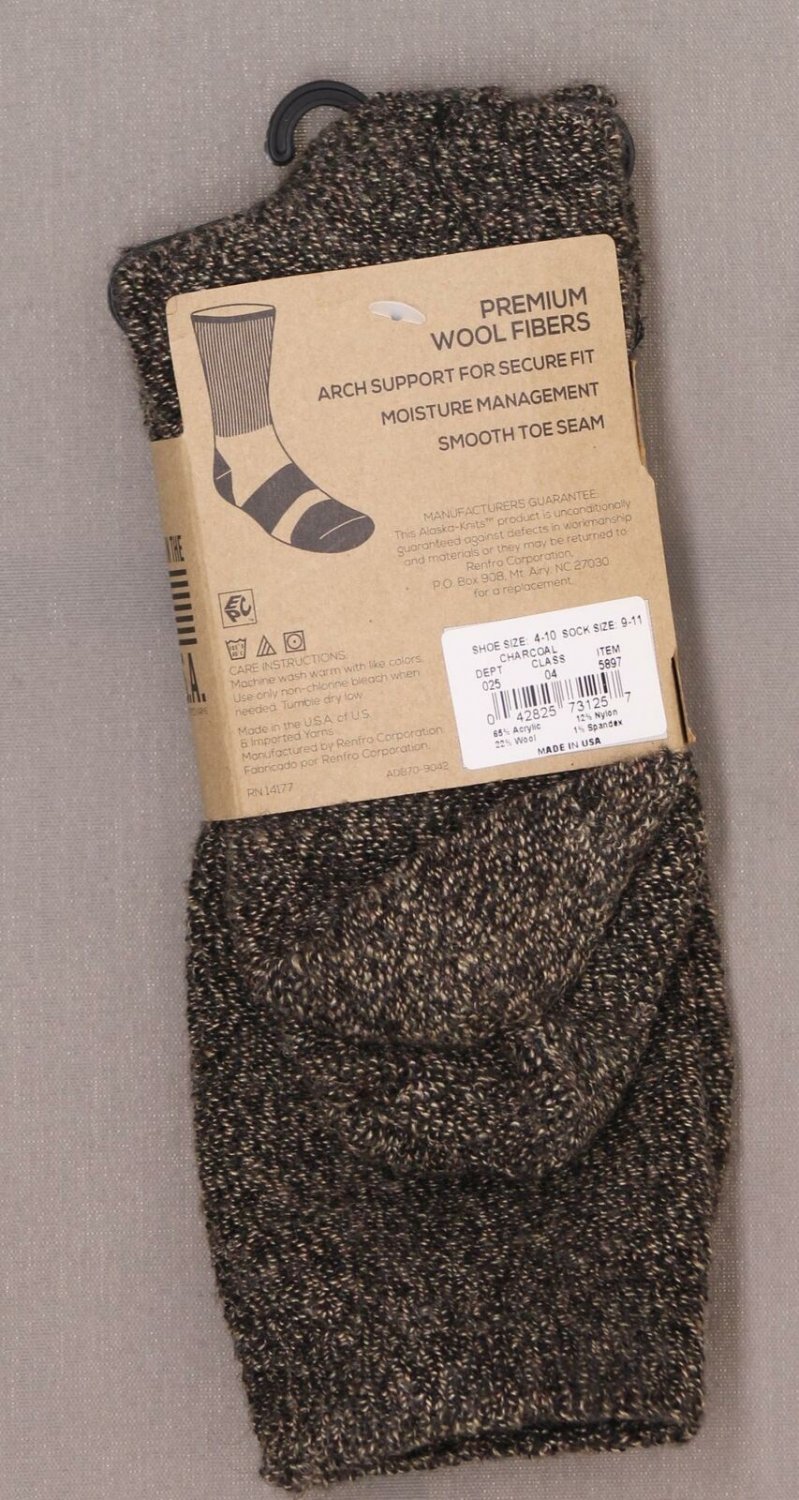 Alaska Knits Women's Hiker Wool Blend Crew Boot Socks 911 Charcoal