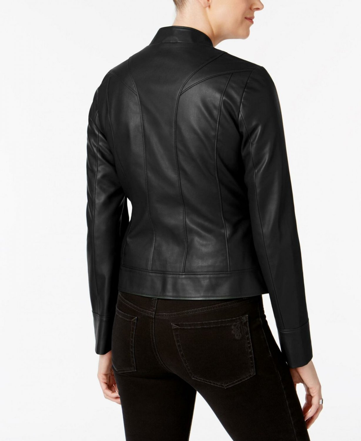 INC International Concepts Faux Leather Moto Jacket Medium Black