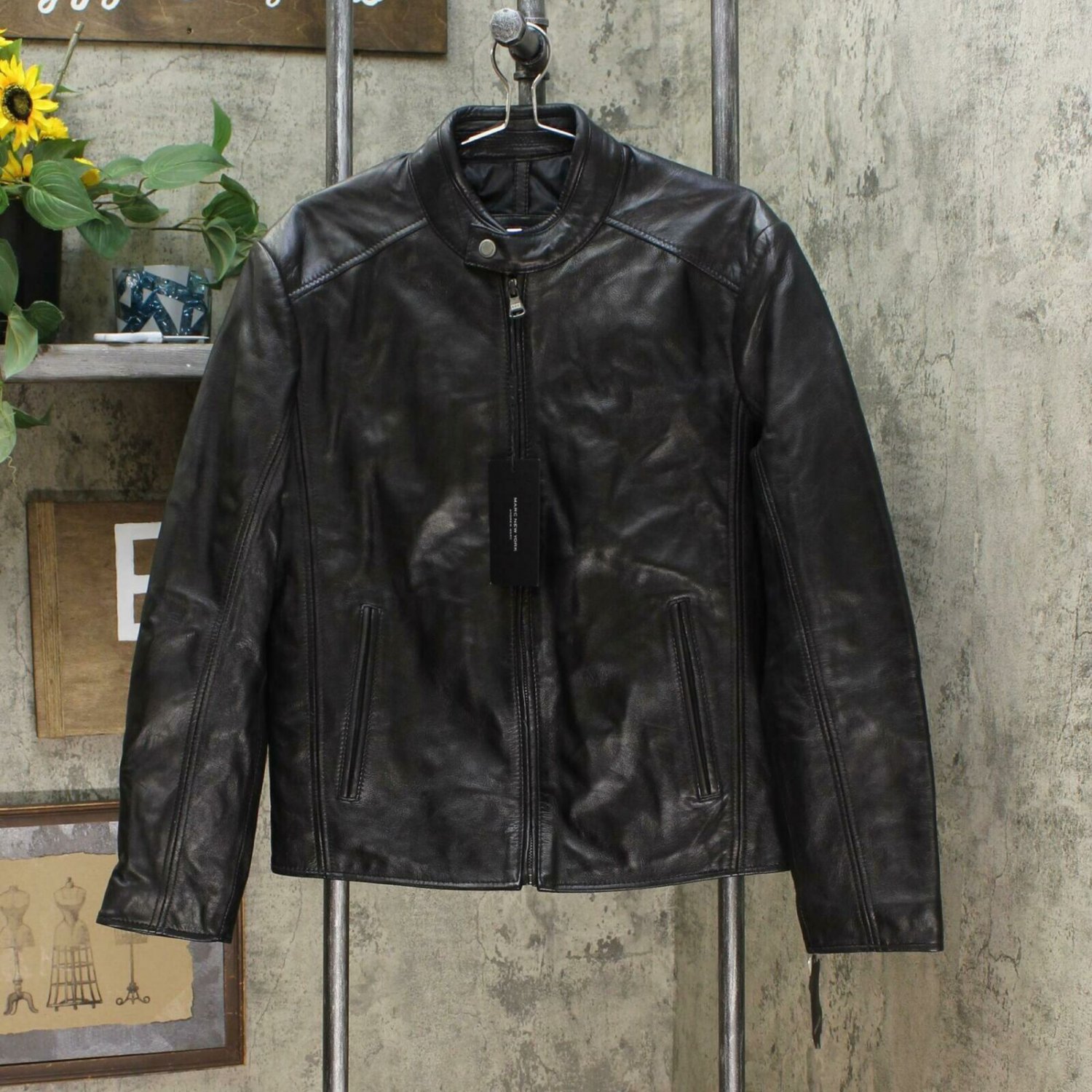 Marc New York Mens Leather Moto Jacket Black Small