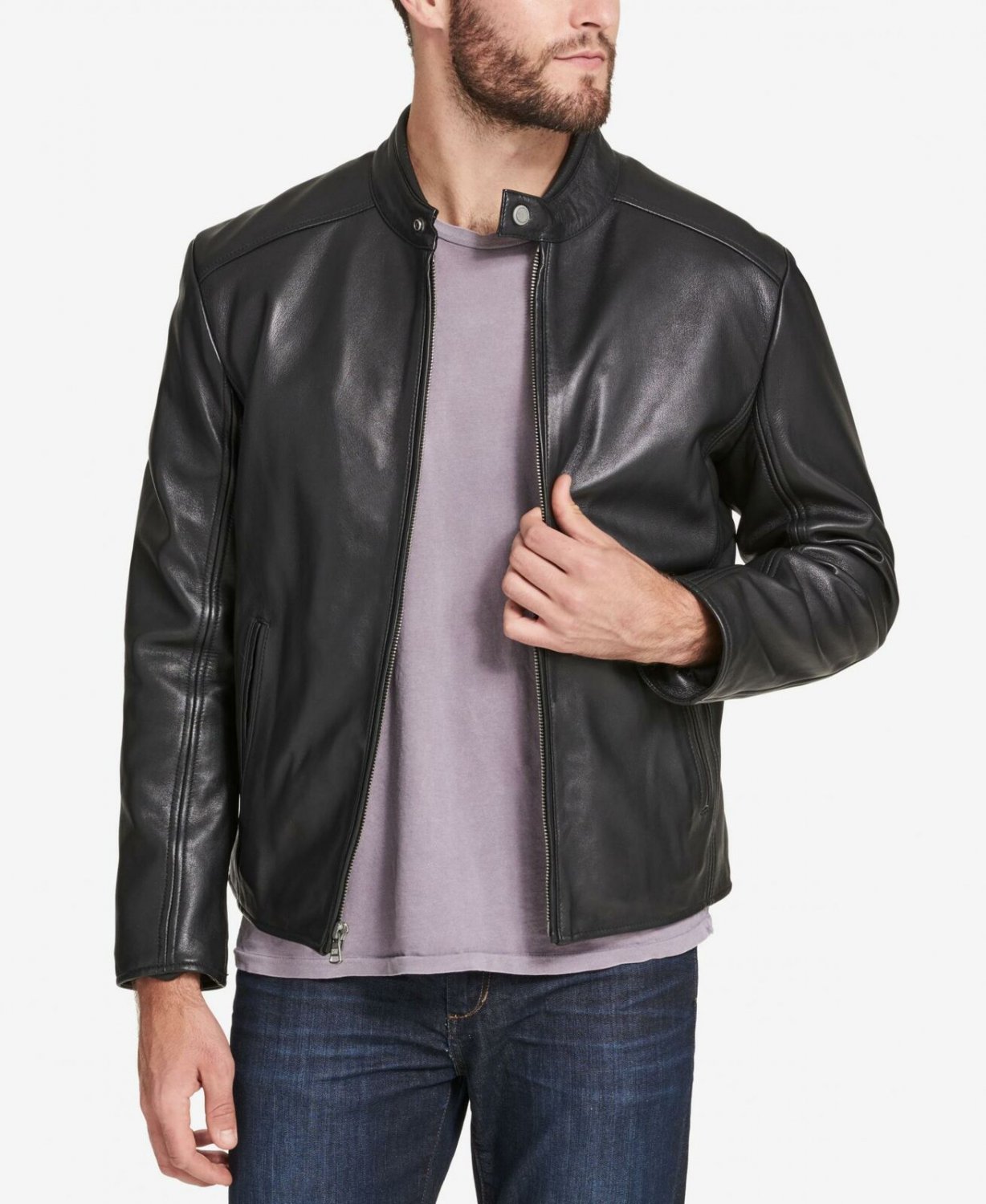 Marc New York Mens Leather Moto Jacket Black Small