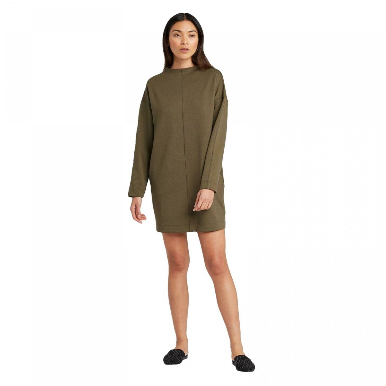 Prologue Women's Long Sleeve Mock Turtleneck Mini Scuba Dress XSmall Green Heather