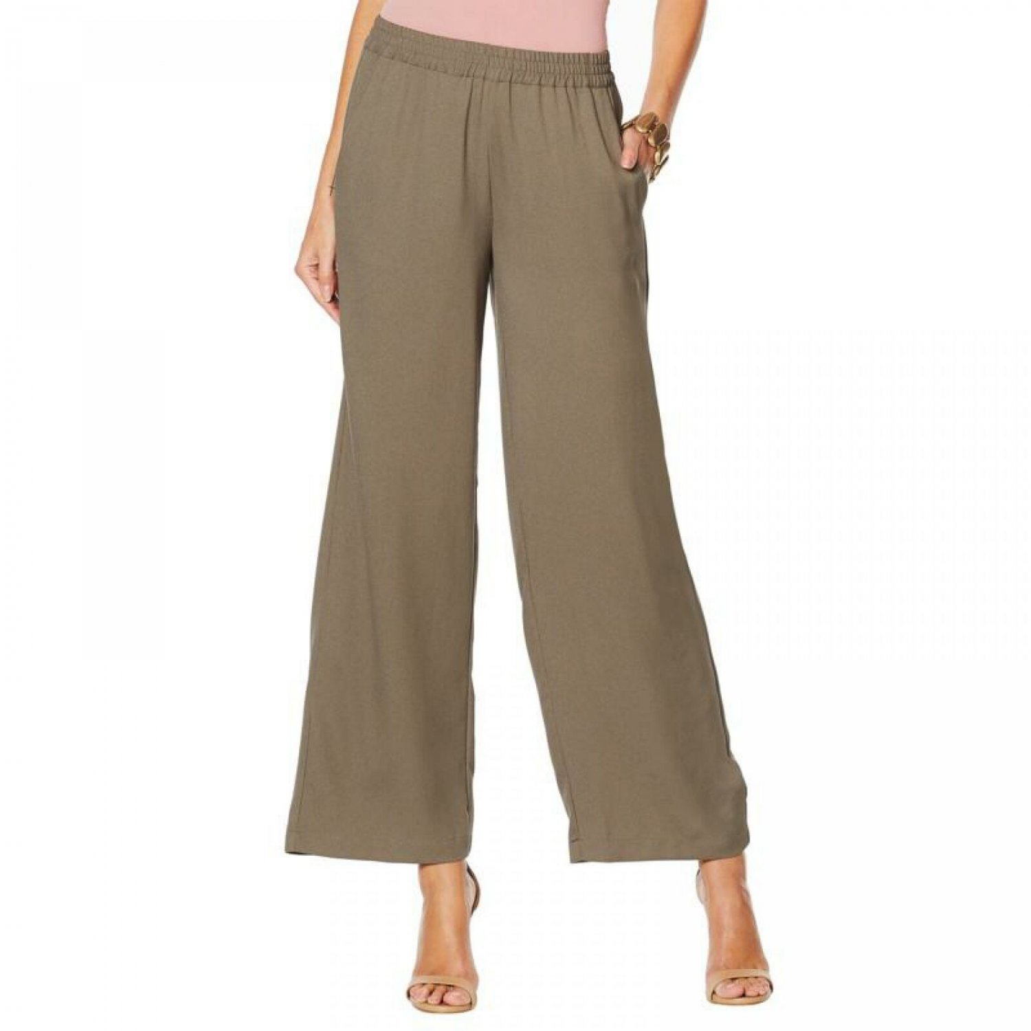 MarlaWynne WynneLayers Women's Crepe Pull On Pants Large Olive Gray