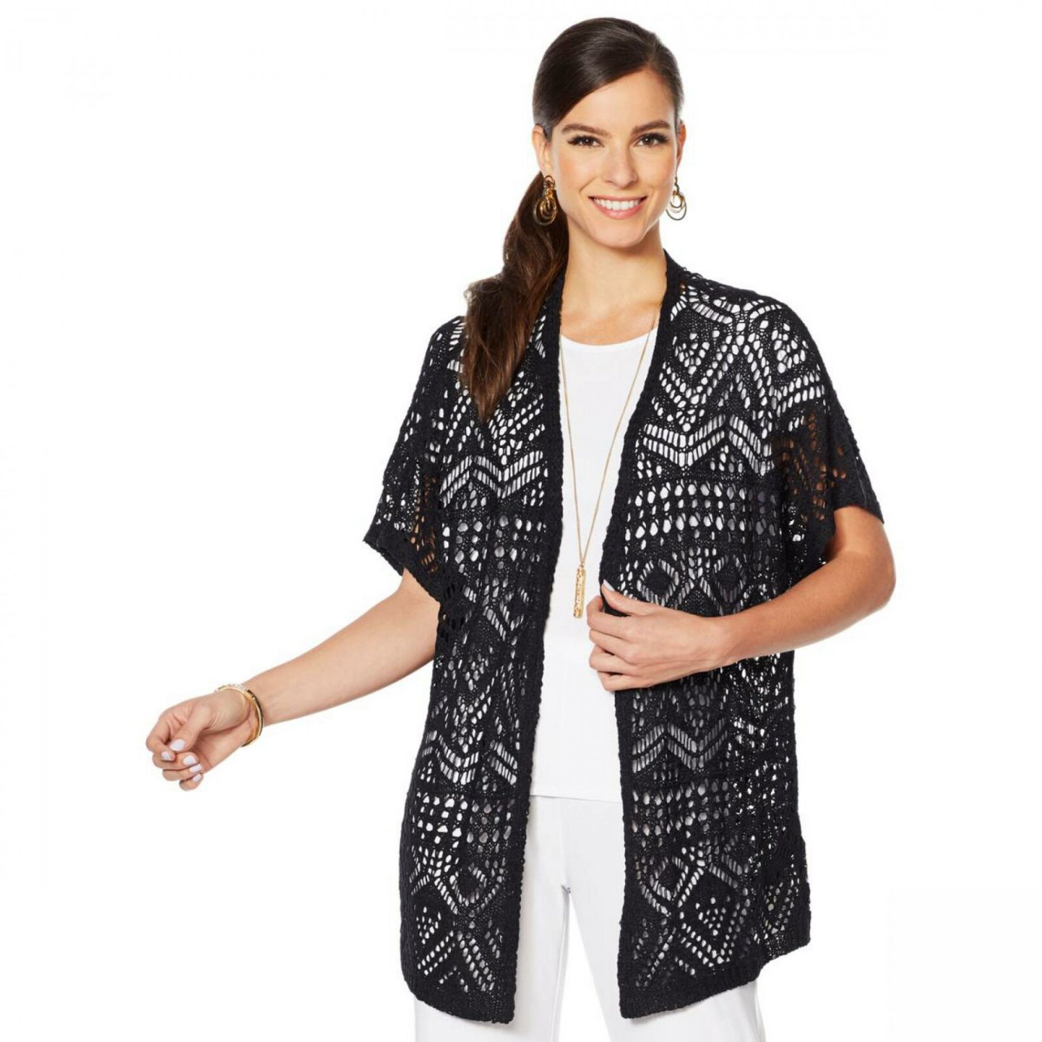 Antthony Women's Lacey Days Short Sleeve Open Knit Cardigan X-Large ...