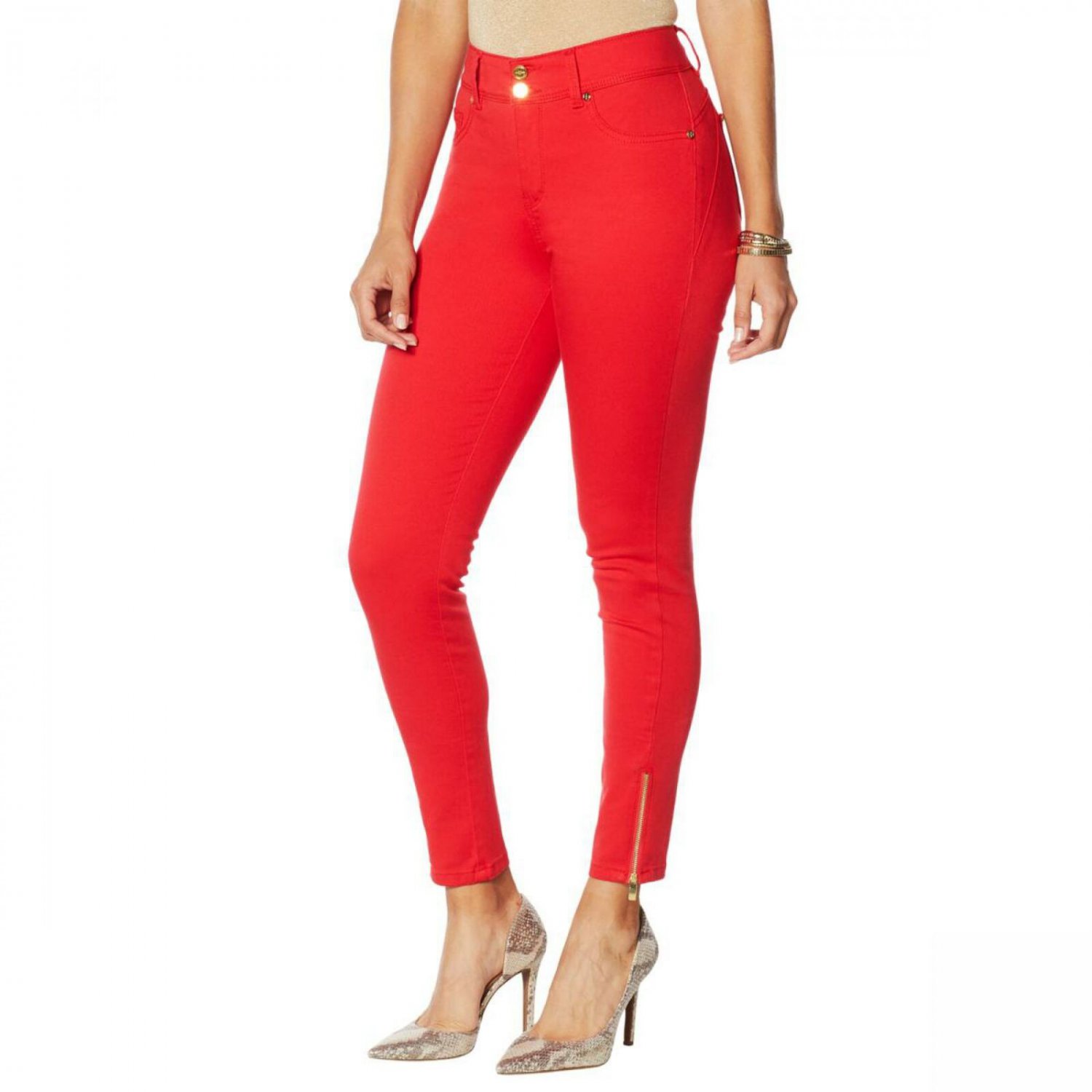 IMAN Women's City Chic 360 Slimming Skinny Jeans With Ankle Zippers 2 Red
