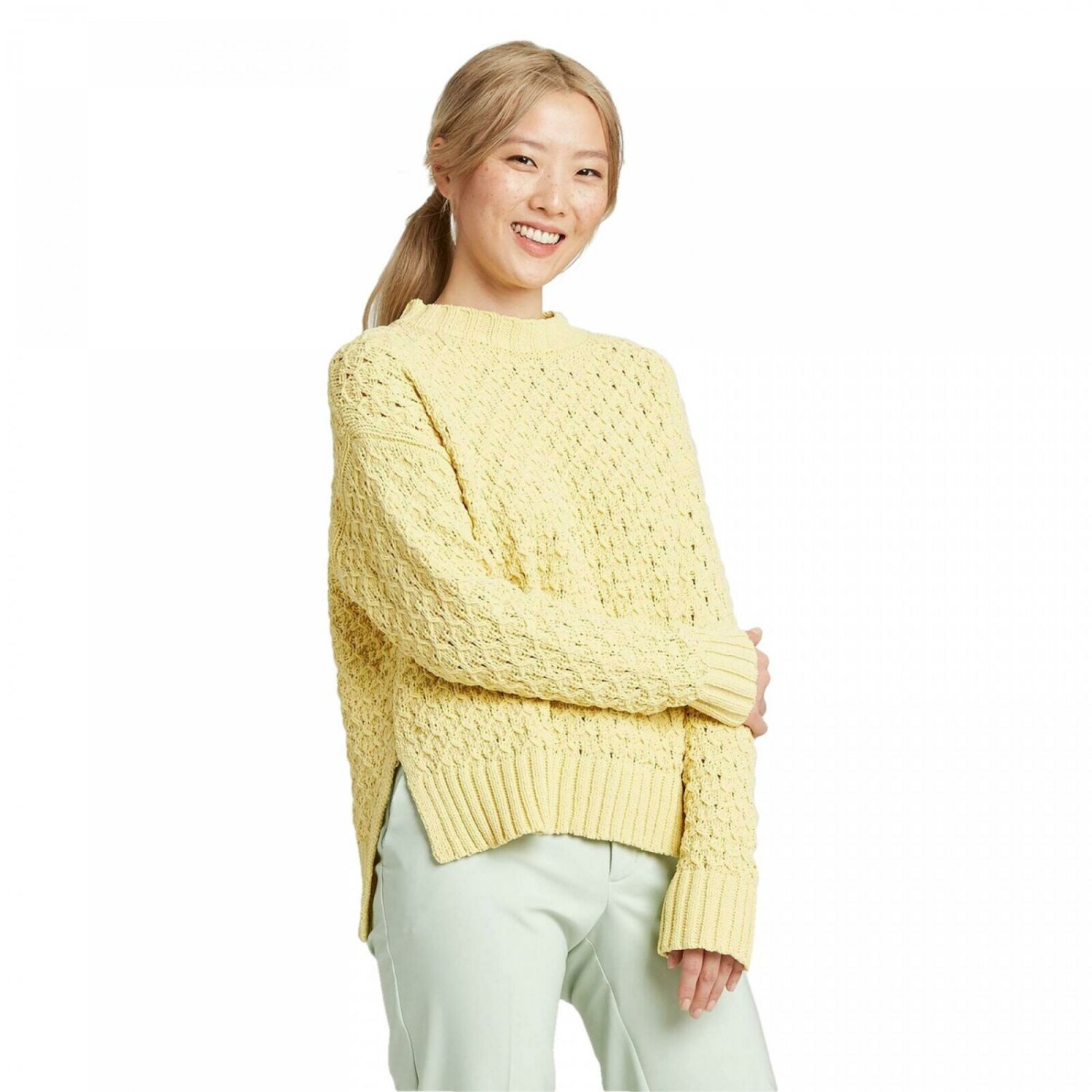 A New Day Women's Crewneck Textured Pullover Sweater XXLarge Yellow