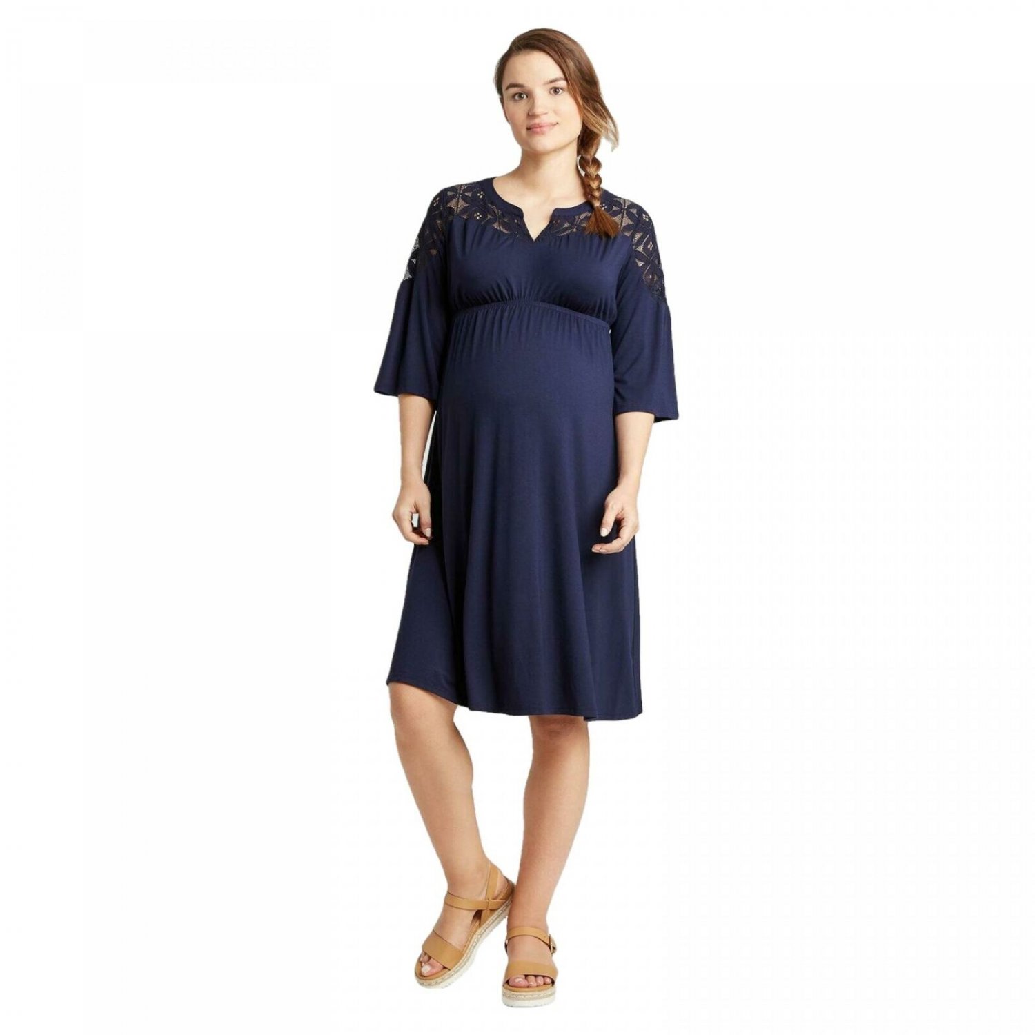 Isabel Maternity by Ingrid & Isabel 3/4 Sleeve Lace Yoke Knit Dress ...